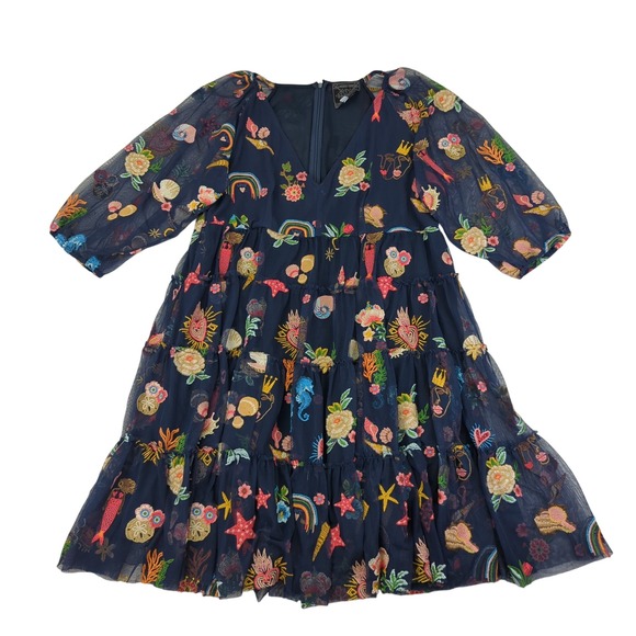 Johnny Was Stellamaris Mini Dress Sz XL L34421-N All Over Embroidered Boho Navy - Picture 1 of 9